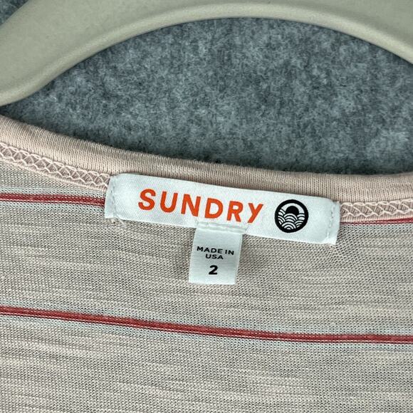 Anthropologie Sundry Tank Dress Womens Medium 2 Pink Stripe Ruched Racerback - Picture 5 of 12